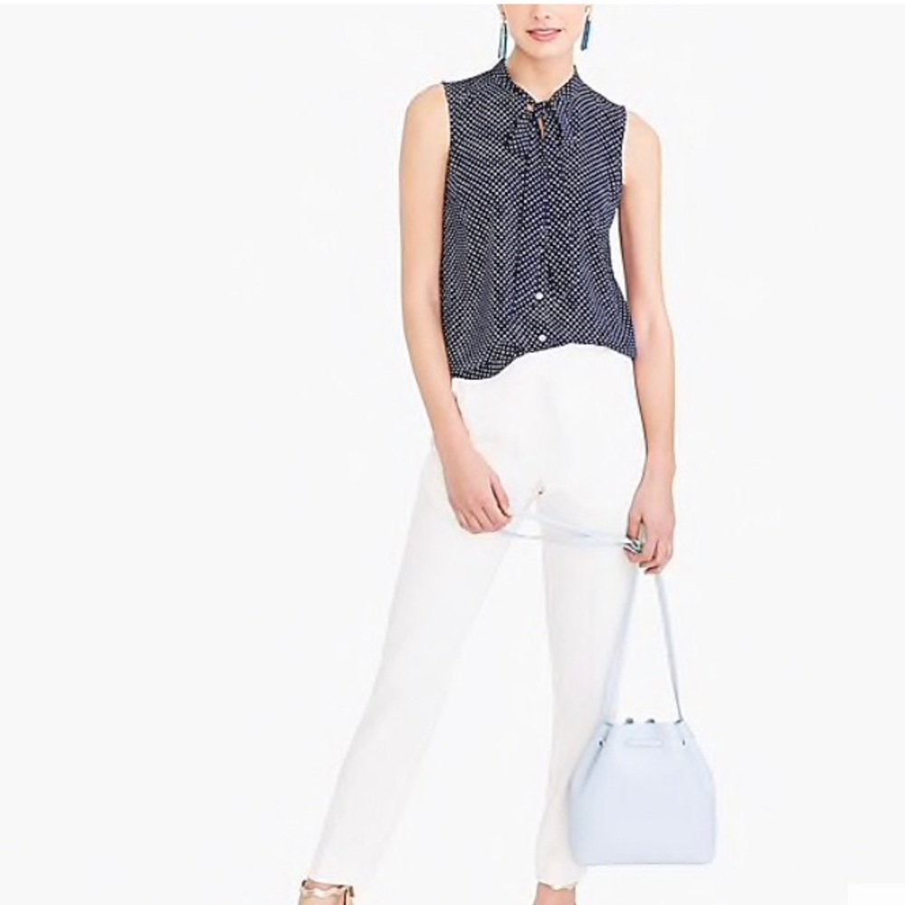 J Crew Drapey Tie Neck Tank in Blue Polka Dot S